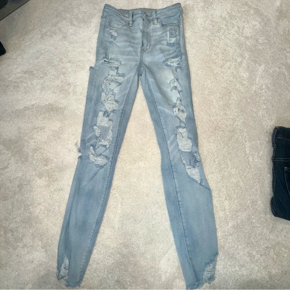 American Eagle Next Level Hi-Rise Distressed Jeggings Size 2R!